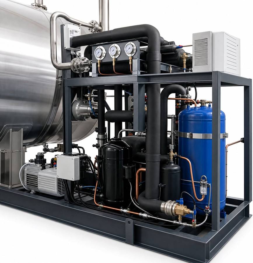 industrial food freeze dryer refrigeration and vacuum utility skid